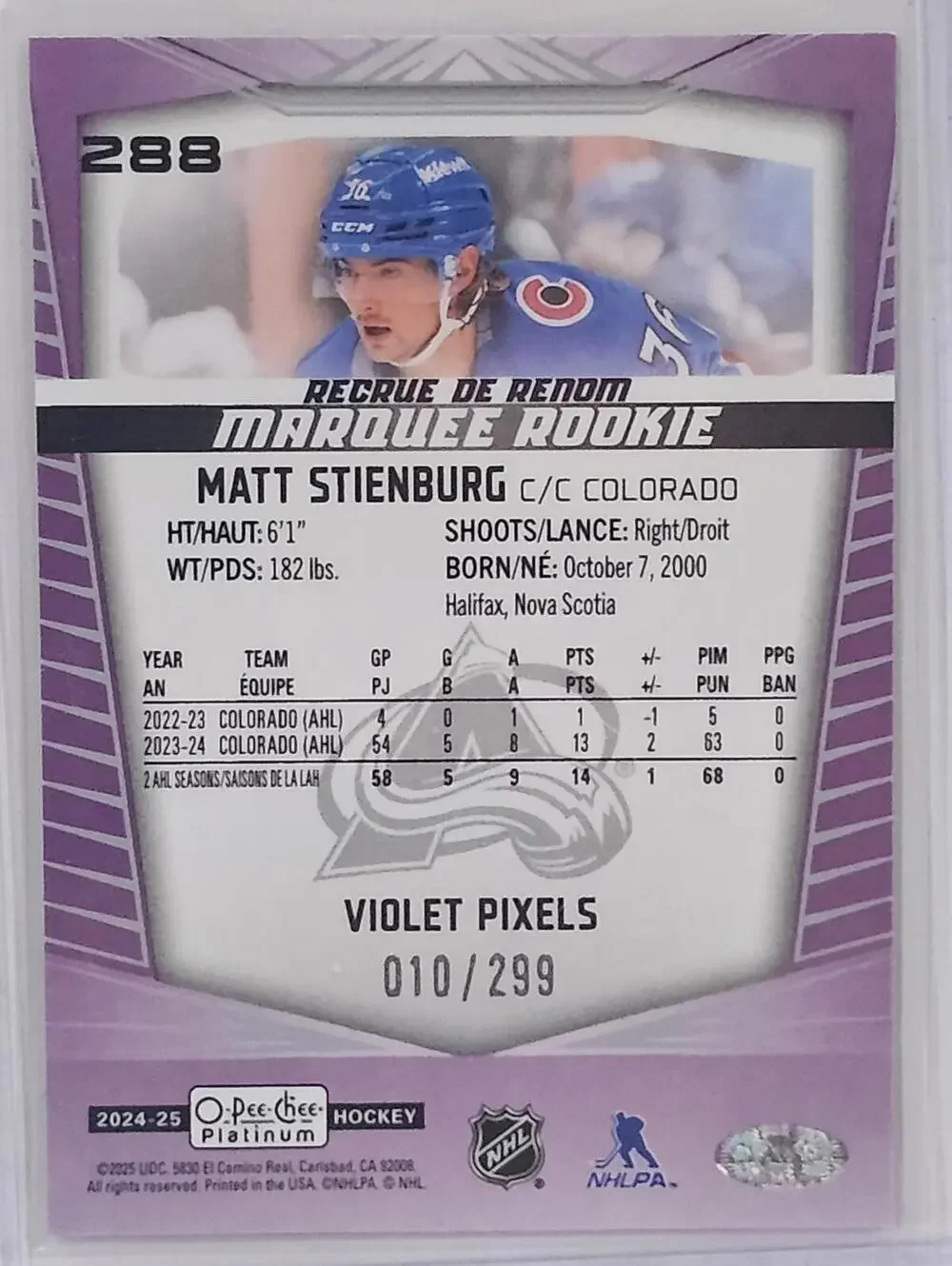2024-25 O-Pee-Chee Platinum Matt Stienburg Marquee Rookie - Violet Pixels /299